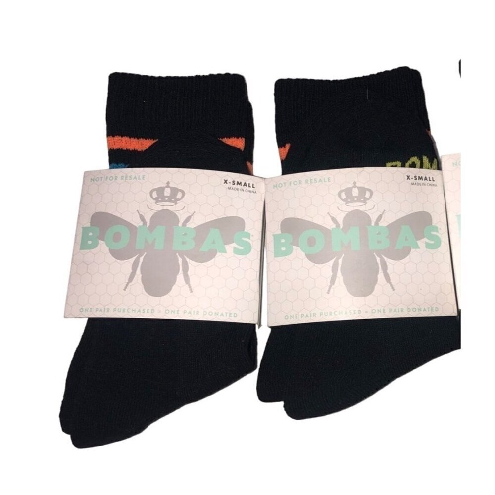Bombas Size XS Black Socks Bee Kids Adult Stripe Mid Calf Arch Support NEW